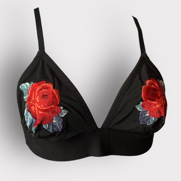 PINK by Victoria's Secret Black Bralette w/ Roses Medium - Picture 2 of 4